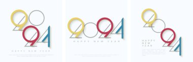 Renkli mutlu yeni yıl 2024 tasarımı ve son benzersiz numaralar. Pankart, poster, sosyal medya postası ve takvim için premimium vektör tasarımı.