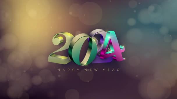 Filmový Šťastný Nový Rok2024 Realistickými Čísly Barevným Pozadím Animovanou Metalickou — Stock video