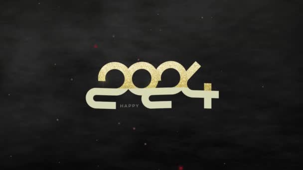 新年快乐动画背景 有2024个波浪形数字和华丽的金黄色 — 图库视频影像