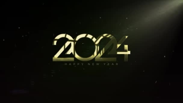 Кінематографічний Щасливий Новий Рік 2024 Блискучими Золотими Цифрами Товстими Мільярдами — стокове відео