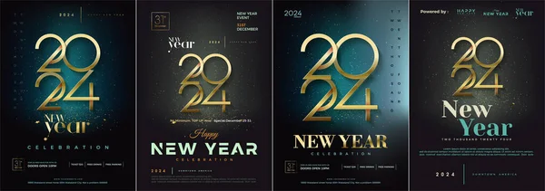 Felice Anno Nuovo 2024 Cover Design Poster Con Illustrazione Orologi — Vettoriale Stock