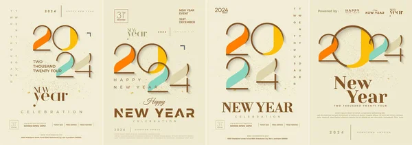 Set Felice Anno Nuovo Copre 2024 Design Classico Con Numeri — Vettoriale Stock