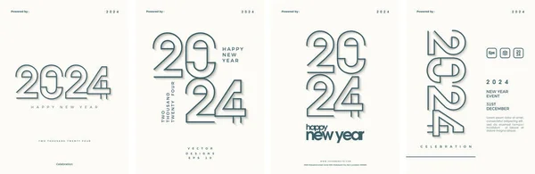 Set Happy New Year Covers 2024 Line Art Number Design — Stockvector