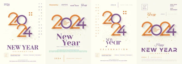 Набор Счастливого Нового Года Охватывает 2024 Год Яркие Современные Красочные — стоковый вектор