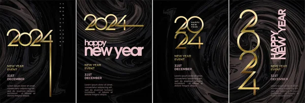Набор 2024 Фоновых Обложек Дизайн Празднования Нового 2024 Года Золотыми — стоковый вектор