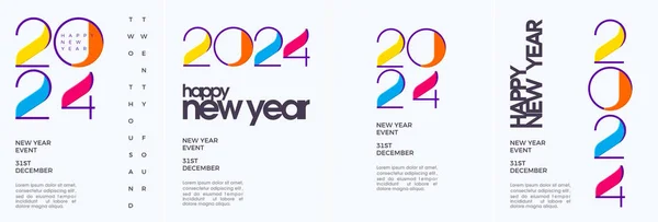 Felice Anno Nuovo Poster Design Impostare Sfondo Celebrazione Del 2024 — Vettoriale Stock