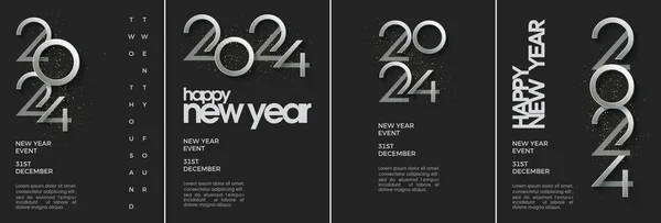 Elegant Poster Design Happy New Year 2024 Combination Clean Silver — Stock Vector
