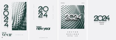 Yeni yılın poster tasarımı kutlu olsun. 2024 yılı yeni yıl kutlamaları için sayı dizaynı 2024. Poster, pankart veya premium tasarım şablonu.