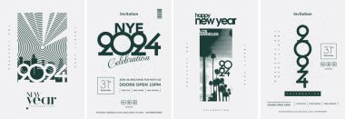 Poster, kapak ya da afiş için mutlu yeni yıl tasarımları. Sayıların çizimleri ve Los Angeles şehriyle.