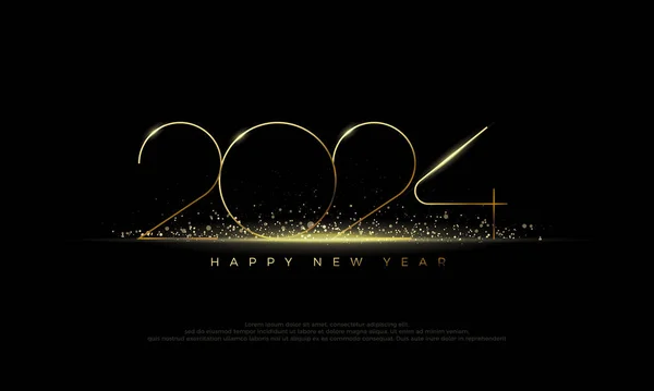 Luxusní Šťastný Nový Rok 2024 Design Luxusními Zlatými Tenkými Čísly — Stockový vektor