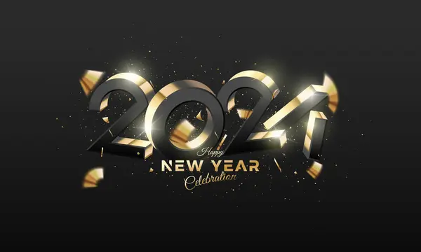 Nummer 2024 Ontwerp Gelukkig Nieuwjaar 2024 Vieren Met Glanzende Zwarte — Stockvector