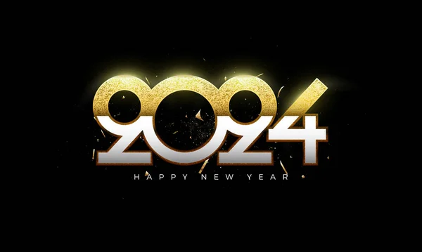 Happy New Year 2024 Number Shiny Luxury Gold Glitter Premium — Stock Vector