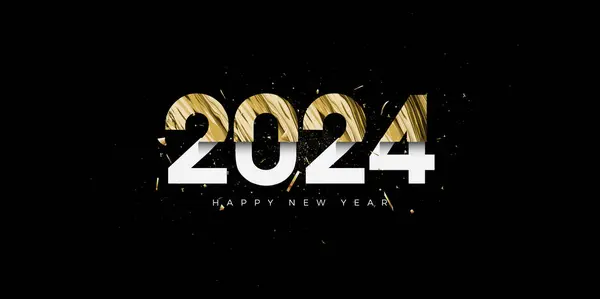 ラグジュアリーハッピーな新年2024デザイン 光沢のあるラグジュアリーゴールドナンバー 新年のお祝いのためのプレミアムベクターの背景デザイン — ストックベクタ