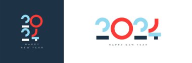 Renkli mutlu yeni yıl 2024 tasarımı. Modern parçalara ayrılmış eşsiz sayıların çizimleriyle. Mutlu yıllar 2024 kutlamaları için en iyi tasarım..