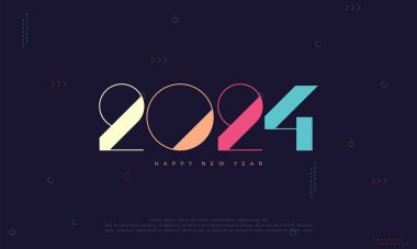 Eşsiz 2024 numara tasarımı, tam renkle. 2024 yılbaşı kutlamasını karşılamak için parlak bir tasarım. Selamlama için en iyi vektör tasarımı.