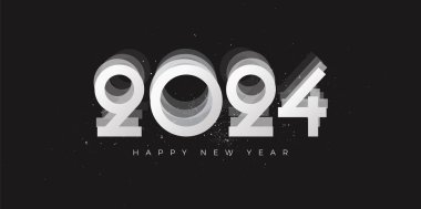 Retro tasarım vektörü mutlu yıllar 2024. Sahte gölgeli sayıları tersten göstererek. Tasarım 2024 yılını kutlamak için kullanılıyor..