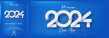Temiz 2024 yılınız kutlu olsun. Güzel mavi bir arka planda beyaz sayılar. 2024 vektör tasarımı lüks ve zarif..