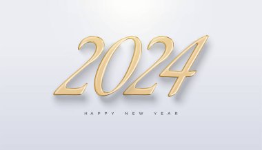 Mutlu yıllar 2024 rakamları. 3 boyutlu altın folyo resimli klasik tarz. Yeni yıl kutlamaları için özel tasarım..