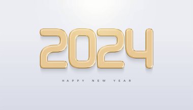 Basit mutlu yeni yıl 2024 tasarımı. Lüks ve zarif altın numaralarla. Temiz ve lüks görünümlü kaliteli tasarım.