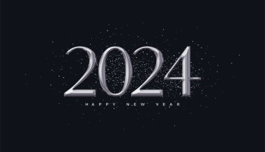 Classic number 2024 with silver metallic color. With a dark background. Premium design to celebrate clipart