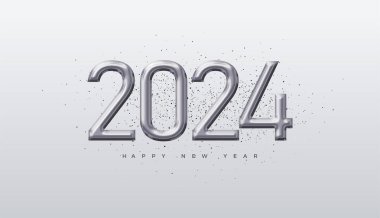 Modern happy new year 2024 design. With shiny metallic silver foil numbers. Premium vector background for new year 2024. clipart
