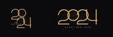 Yeni Yıl Tasarımı 2024 kutlu olsun. İnce bir miktar parlak altınla. Parti davetiyeleri ve selamlar için yeni yıl kutlama tasarımı