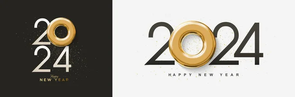 Šťastný Nový Rok 2024 Nulovou Zlatou Barvou Luxusu Premium Unikátní Stock Ilustrace