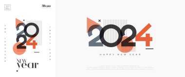 Mutlu yıllar 2024 kapak afişi. Renkli rakamlarla. Benzersiz ve modern bir görünüşle. Yeni yıl kutlaması için mükemmel vektör tasarımı.