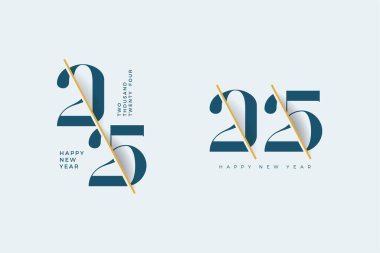 Klasik ve benzersiz mutlu yeni yıl vektör tasarımı. Çok yumuşak renklerde kaliteli tasarım konsepti. Premium vektörleri 2025.