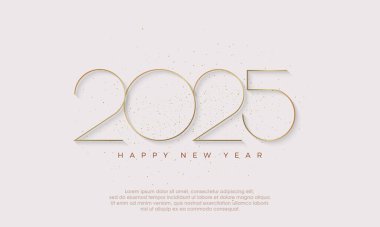 Mutlu yıllar 2025, beyaz arka planda lüks altın gibi ince rakamlarla. Parlak bir altın parıltısıyla. Kutlama için en iyi vektör arkaplanı.
