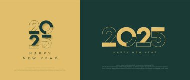 Klasik mutlu yeni yıl 2025 tasarımı. Eşsiz ve modern rakamlarla. Takvim, poster, şablon veya poster tasarımı için en iyi tasarım 2025.