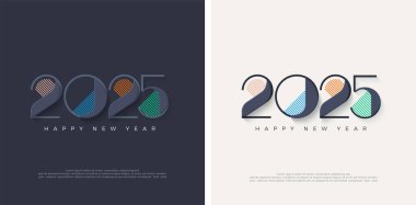 Klasik Tasarım Mutlu Yeni Yıl 2025, benzersiz ve son rakamlarla. Basit ve temiz, modern renkli renkler. Selamlama, afişler, afişler, sosyal medya paylaşımları için en iyi tasarım.