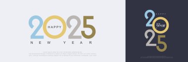 Mutlu yıllar 2025 vektörü. Modern ve temiz renkli rakamlarla. Takvim, bayrak ya da poster için en iyi konsept tasarımı.