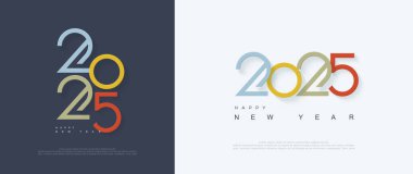 Mutlu yıllar 2025 tasarım seti. Beyaz arkaplanda renkli bir numara var. Pankart, poster, takvim ve selamlama için en iyi vektör illüstrasyonuName.