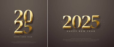 2025 yılının mutlu yeni yılı için klasik, ışıl ışıl rakamları ve lüks tasarımı ile altın numara 2025. Poster, takvim, pankart ve selamlama için en iyi vektör tasarımı.