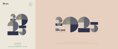 Retro Design Happy New Year 2025. Cover Design, Poster or Banner. With a unique classic number. clipart