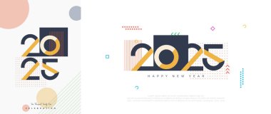 Renkli mutlu yeni yıl 2025 tasarımı. Modern ve temiz numaralarla. Mutlu yıllar 2025 posterleri, davetiyeleri ya da kapakları için tasarım.