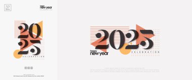 Happy new year 2025 cover poster, modern unique number design. With clean and bright colors. Premium happy new year celebration vector design. clipart