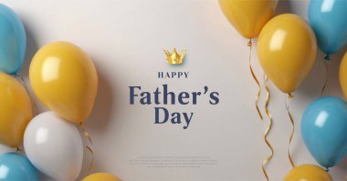 Babalar Günü 'nün arka planında renkli balonların üç boyutlu çizimi var. Selamlama, afişler, posterler ve sosyal medya paylaşımları için arkaplan tasarımı.