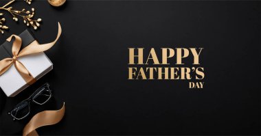 Babalar Günü arkaplan çiziminiz kutlu olsun. Siyah ve parlak altından dengeli bir renkle. Selamlar, davetiyeler, posterler ve afişler için güzel tasarımlar.