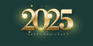 Mutlu yıllar 2025 kutlaması. Lüks ve parlak altın rakamlarla. Poster, afiş, selamlama ve yeni yıl 2025 kutlaması için mükemmel vektör tasarımı.