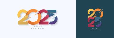 Renkli sayı 2025 vektörü. Eşsiz renkli rakamlarla 2025 yılının mutlu tasarımları. Poster, afiş, selamlama ve yeni yıl 2025 kutlaması için mükemmel vektör tasarımı.