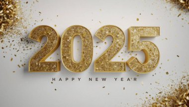 Mutlu yeni yıl 2025 illüstrasyonları, lüks resimlerle ve altın parıltılarıyla süslenmiş. Yeni yıl kutlamalarının en iyi illüstrasyonu.