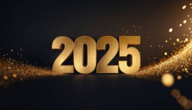2025 yılının en iyi tasviri, altın sayılar ve lüks parıltılarla. Yeni yıl kutlamaları için özel tasarım..