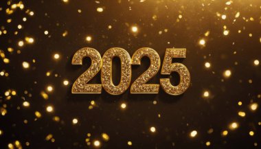 Işıl ışıl arka planda altın parıltılı rakamlarla 2025 yılınız kutlu olsun. Yeni yıl kutlamaları için özel tasarım..