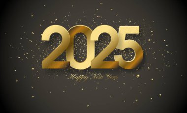 Mutlu yıllar 2025 altın. Lüks altın parıltıları üzerinde rakamlarla. Pankartlar, posterler, bültenler ve diğer amaçlar için en iyi vektör tasarımı.
