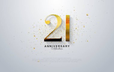 21. yıl dönümü premium vektör tasarımı. Modern vektör ve lüks, büyüleyici bir altın ve beyaz kombinasyonu..