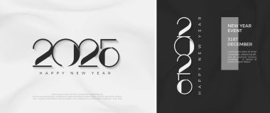 Mutlu yıllar 2025. Eşsiz ve modern bir konseptle. Afişler, posterler, takvimler ve sosyal medya için en iyi vektör tasarımı.