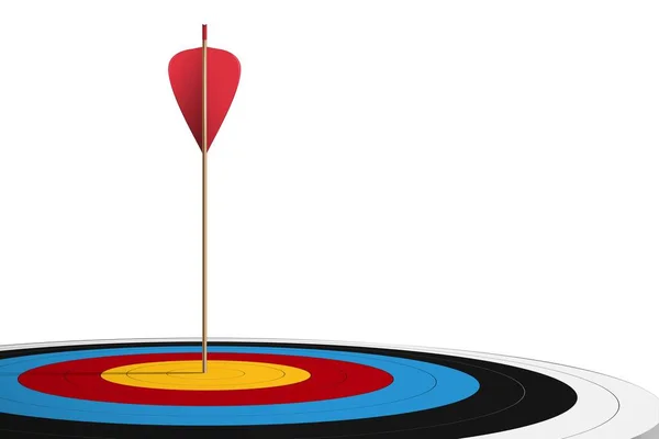 One Red Arrow Hit Center Dartboard Floor Left Composition White — Stockvektor