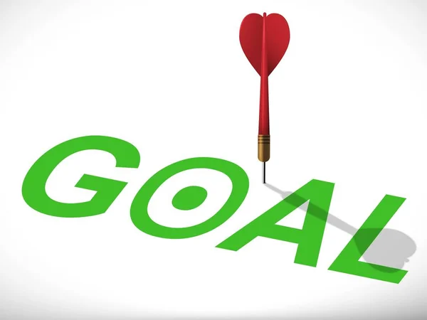 Red dart hit missing target with green goal text. Top view of Arrow on bullseye. Business success, investment goals, marketing challenge, financial strategy, purpose achievement, focus ideas concept. 3d vector illustration